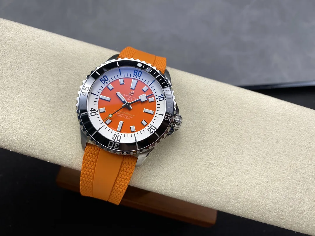 High-Quality Swiss Breitling Superocean A17376 Replica Watch – Bold Orange Dial, Black Ceramic Bezel, Sporty Rubber Strap