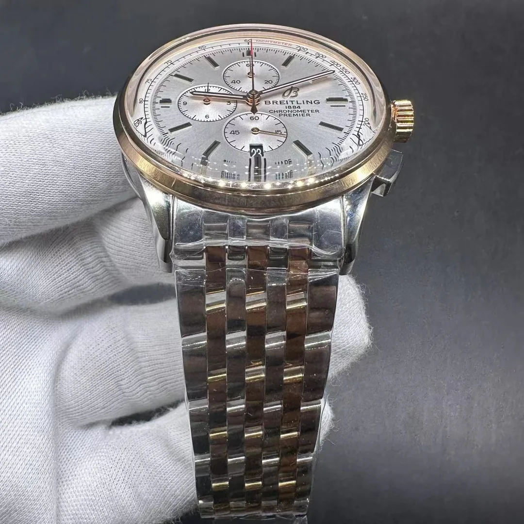 AAA Swiss Breitling Premier A13315 Replica Watch for Men – Elegant Silver Dial, Stainless Steel Case & Bracelet