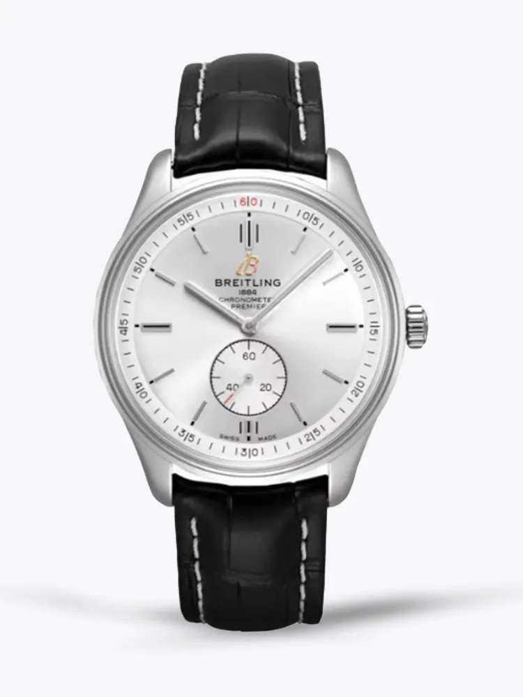 Elegant Swiss Replica Breitling Premier A37340351G1P2 – Luxury 40mm Silver Dial Watch with Black Leather Strap